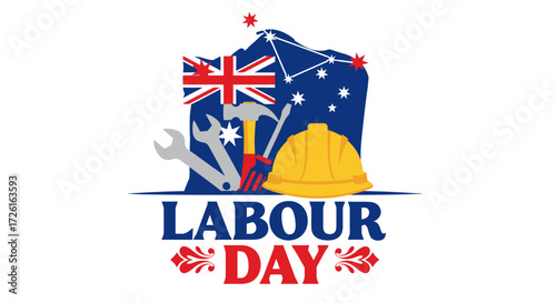 Australian Labour Day Celebration with Tools and Flags