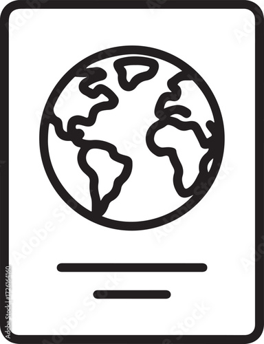 Simple outline icon of a passport with a globe symbol on the cover