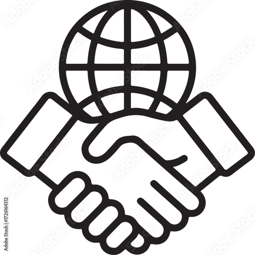 Global partnership and international business agreement handshake icon