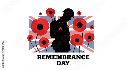 Silhouette of Soldier with Poppies for Remembrance Day