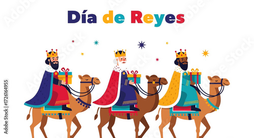 Three Kings on Camels with Gifts for D?a de Reyes