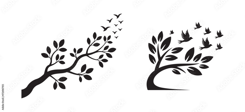 Fototapeta premium Decorative Nature Tree and Bird Shadow Art