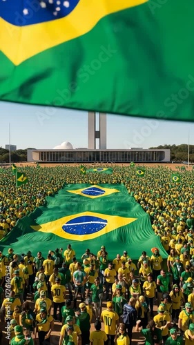 Brazilian Flag and People Gathering
