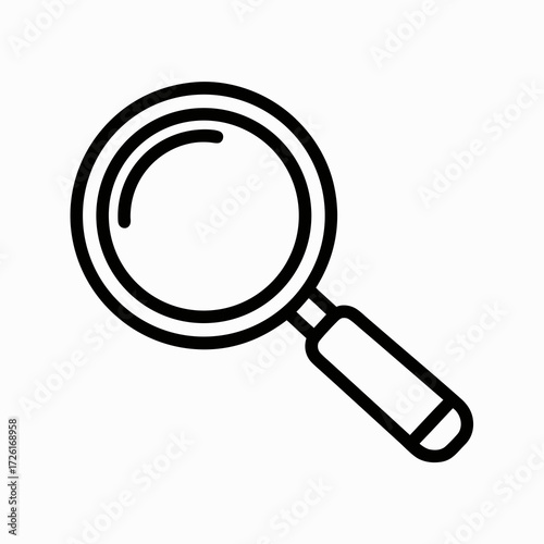 Blue outline of a magnifying glass on a white background.