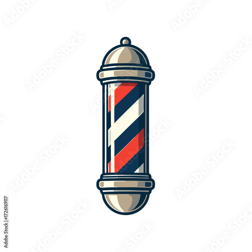Classic Barber Pole With Red White And Blue Stripes.