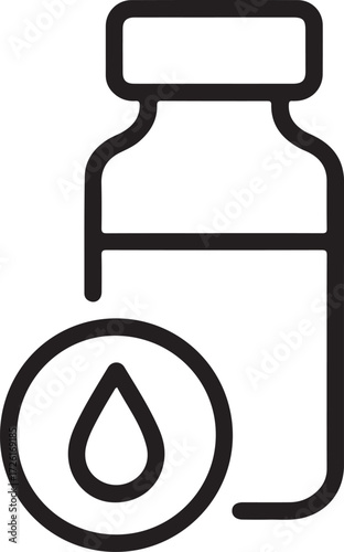 Simple line icon of a medical vial with a droplet symbol