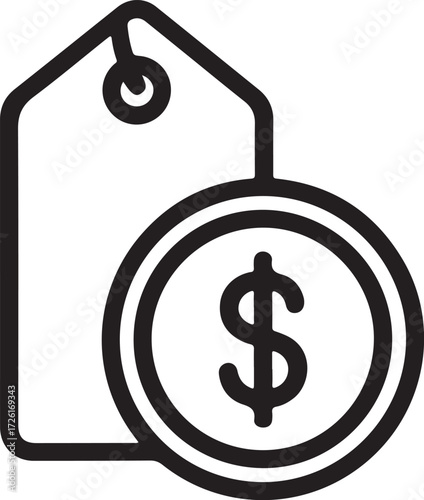 Price tag and dollar coin icon representing cost and value in commerce