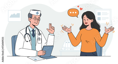 Male doctor listening to a female patient during a medical consultation.