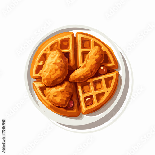 Delicious Chicken and Waffles Served on a Plate.