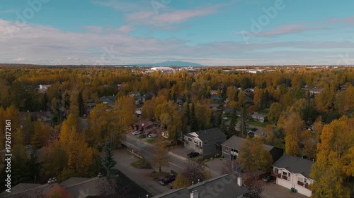 Wide Fall Drone shot Anchorage Alaska