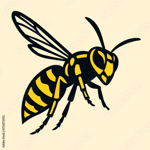 Stylized Red and Yellow Wasp Insect Illustration.