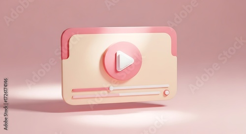 Free Download 3d render of a play button on a pink video player interface, symbolizing online content and streaming services - GFXLoad