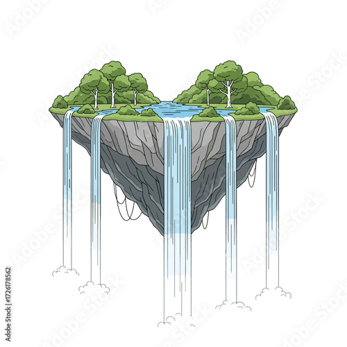 Floating Island Oasis — Surreal Fantasy Landscape Vector