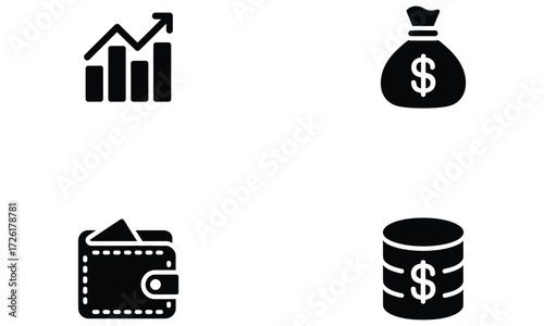 Finance icons set with chart wallet money bag and coin
