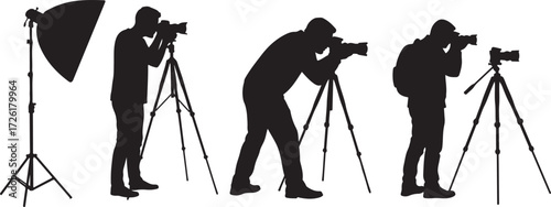 Photographer silhouette with tripod. camera man vector pose, professional photography clipart illustration.eps