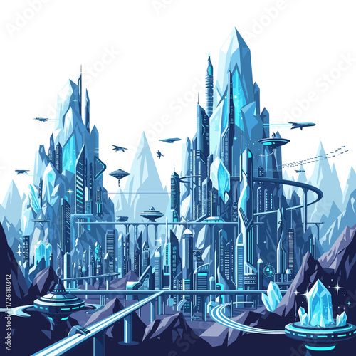 Crystal Peaks City — Futuristic Fantasy Vector