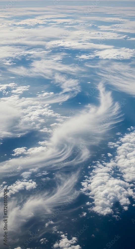 Naklejka premium Spectacular aerial view featuring cloud formations, wispy and cumuliform