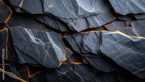 Fractured Slate Layers with Golden Veins and Subtle White Streak