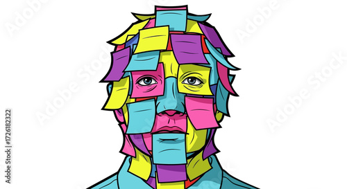 Colorful Face Covered in Sticky Notes