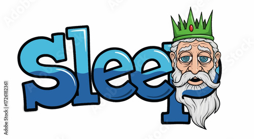 Sleepy King Cartoon Word Art with Crowned Character