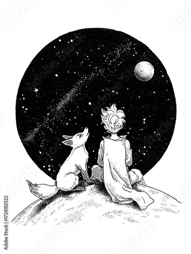 The Little Prince, Prince, Le Petit Prince, Saint-Exupéry, fox, rose, planet, fairy tale, fable, children, friendship, love, desert, illustration, scarf, cartoon, animal, vector, cute, fantasy, happy,