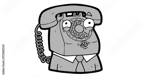 Cartoon Rotary Phone Character with Googly Eyes and Business Attire