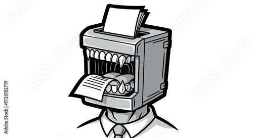 Office Worker's Head Transformed into Paper Shredder