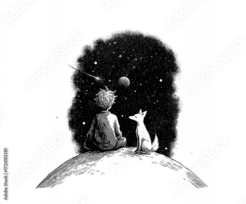 The Little Prince, Prince, Le Petit Prince, Saint-Exupéry, fox, rose, planet, fairy tale, fable, children, friendship, love, desert, illustration, scarf, cartoon, animal, vector, cute, fantasy, happy,