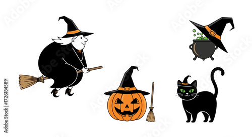 Halloween Ensemble: Witch, Cat, and Pumpkin Duo
