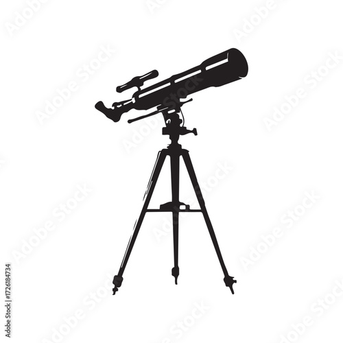 Black Silhouette of Refractor Telescope on Tripod for Astronomy and Stargazing