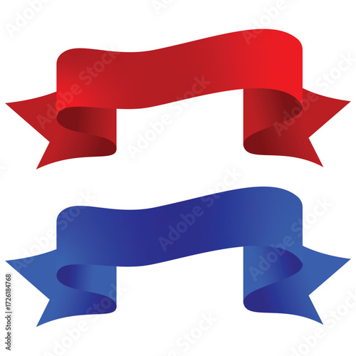 red and blue curved ribbon banners, versatile graphic elements for designs, announcements, and celebrations, perfect for adding a dynamic visual accent