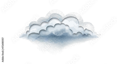 Stylized Cloud Illustration with Halftone Texture and Layers