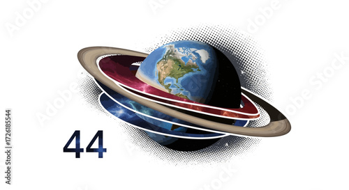 Earth with Saturn-like Rings and Halftone Effect, Number 44