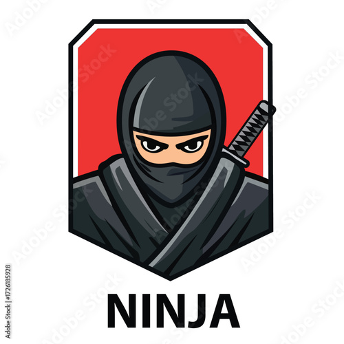 Ninja martial arts logo with a sword for gaming, esports, security, and japanese themes