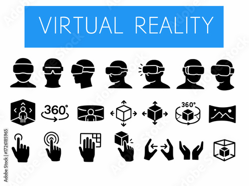 Virtual Reality Icons Set: Modern VR Technology and Metaverse Concept