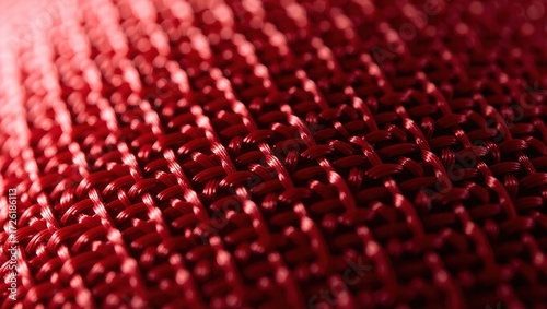 Macro View of Interwoven Red Synthetic Fibers with Subtle Light