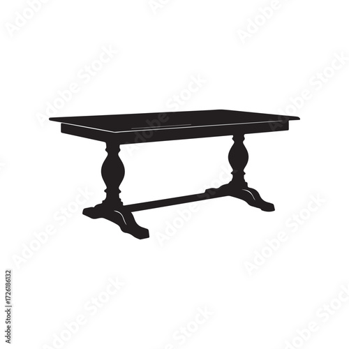 Black Silhouette of a Pedestal Table with Rectangular Top and Base