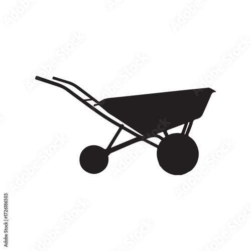 Black Silhouette of a TwoWheeled Wheelbarrow on a White Background