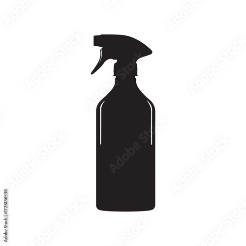 Black Silhouette of a Spray Bottle with Trigger Nozzle on White Background