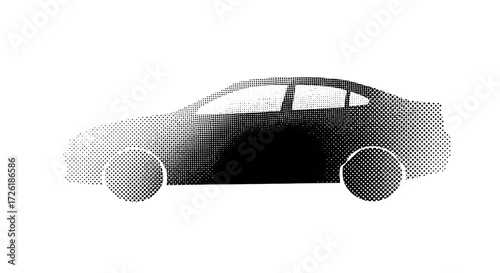 Halftone Pattern of a Modern Sedan Car Silhouette