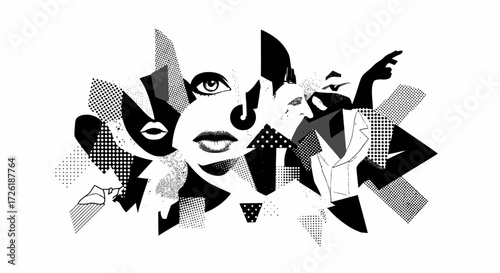 Abstract Faces and Figures in Black and White Graphic Design