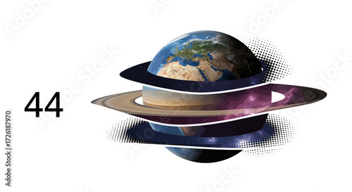 Abstract Earth and Space Planet Design with Rings