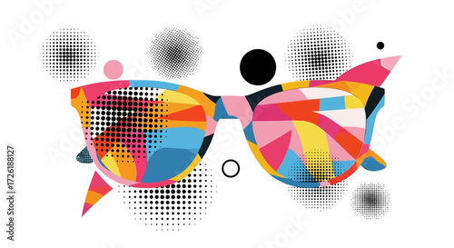 Abstract Sunglasses with Geometric Shapes and Halftone Patterns