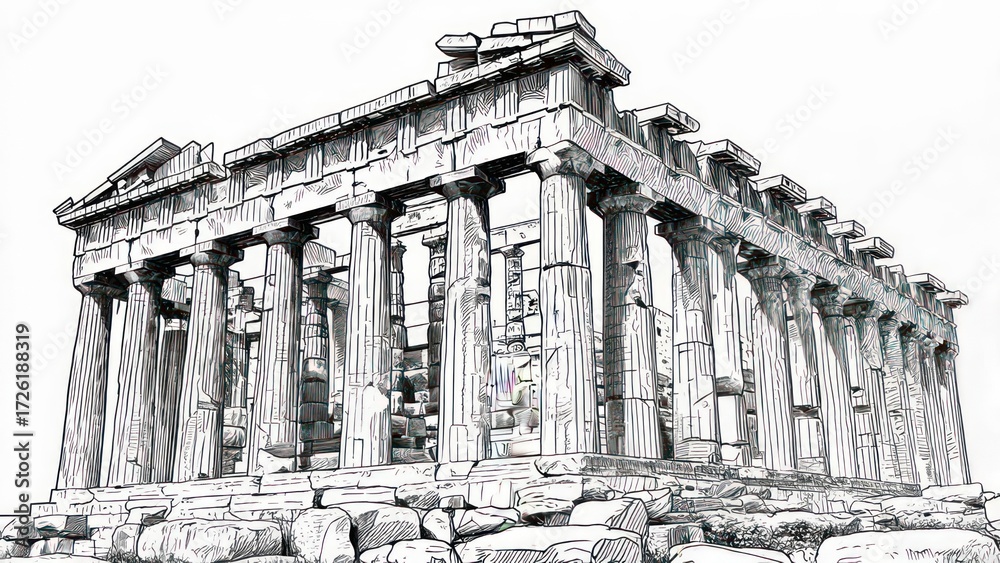 Obraz premium Detailed Line Art Depiction of the Parthenon in Athens, Greece.