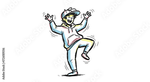 Joyful Cartoon Character in Dynamic Pose