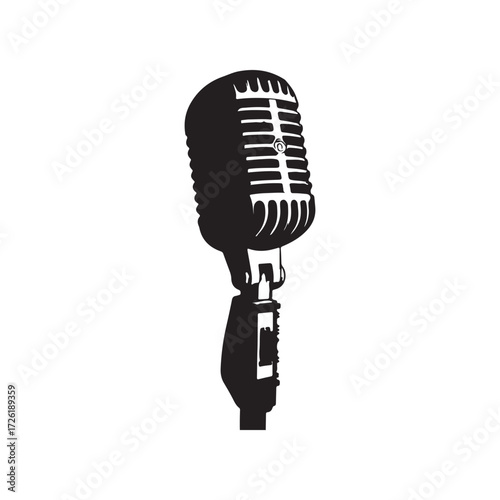 Vintage Microphone in Black and White Isolated on a White Background