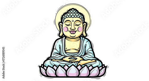 Cartoon Buddha Statue Sitting on a Lotus Flower
