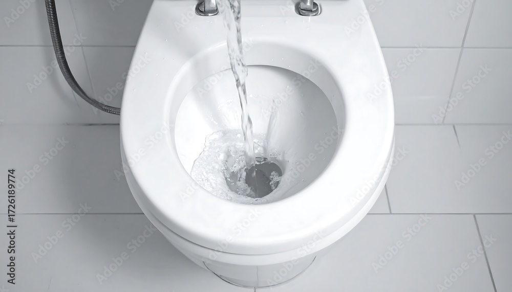 Fototapeta premium White toilet flushing with water