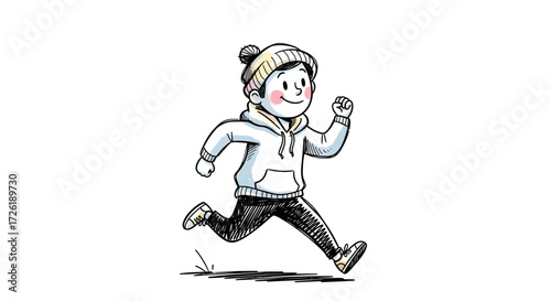 Cartoon Character Running in Winter Clothing