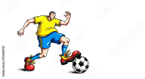 Cartoon Soccer Player Kicking Ball in Large Shoes